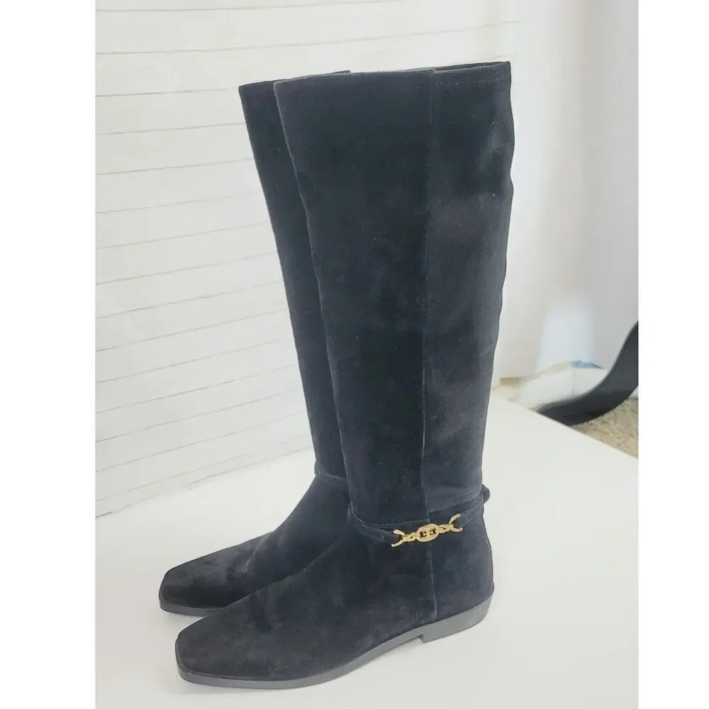 SAM EDELMAN CLIVE KNEE HIGH RIDING BOOTS IN BLACK SUEDE, SZ 10.5